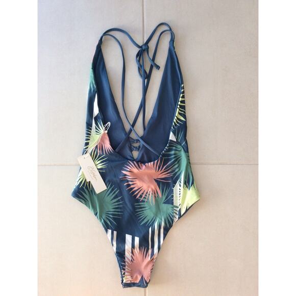 B. Swim One Piece Swimsuit Lush Coastal Floral Palm Cheeky Swimwear - Picture 4 of 8